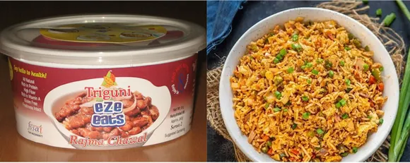 Eze Eats Rajma Chawal tub (left); vegetable biryani ready to serve after eight minutes (right). Pic: Triguni Food 30 stades