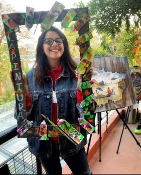 Ankita Raj with her recycled artworks. Pic: La Pintura