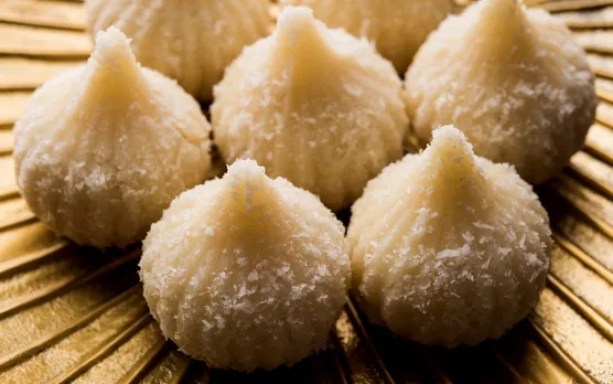 Coconut Modak: Made using desiccated coconut, condensed milk, cardamom and stuffed with jaggery and roasted fresh coconut. Pic: Flickr