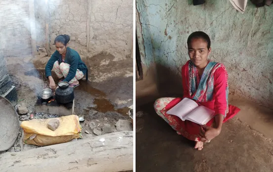 Shruti working at her home (left) and studying (right). She is now pursuing her graduation from Pune's Fergusson College. Pic: Eklavya 30stades