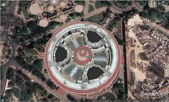Google Earth view of Parliament of India. Pic: 30 Stades