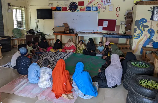 A 'closing circle' held at a nook at the end of a session where all kinds of topics are discussed. Pic: Project DEFY 30STADES