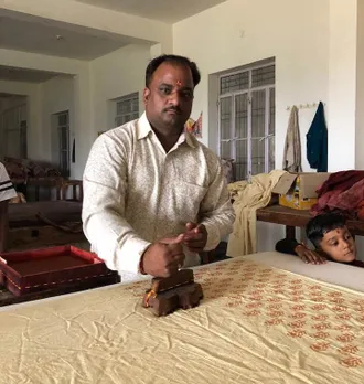 Deepak Titanwala, son of Suraj Narain Titanwala, block printing at his unit. The blocks are made of Sheesham wood. Pic: Deepak Titanwala 30stades