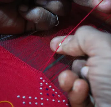 In Tangaliya weaving, raised dots or danas are woven into the fabric to create geometrical patterns. Pic: Baldevbhai Rathod