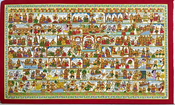 Shri Ramayana, the epic, depicted as a scroll painting by Kalyan Joshi. Pic: through Kalyan Joshi