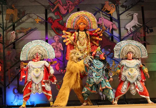 Sambunath Karmakar's troupe at a Chhau dance performance. Pic: Courtesy Sambunath Karmakar 30stades
