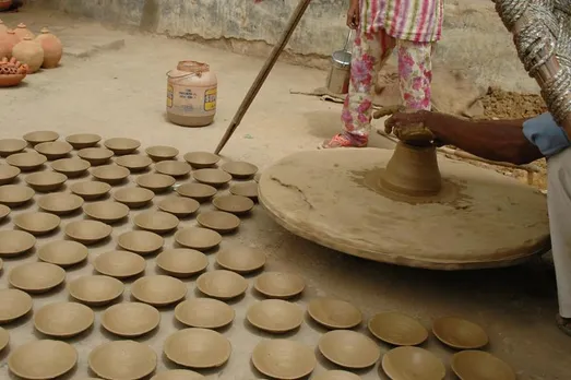 It is then put on the pottery wheel for preparing the pottery. 