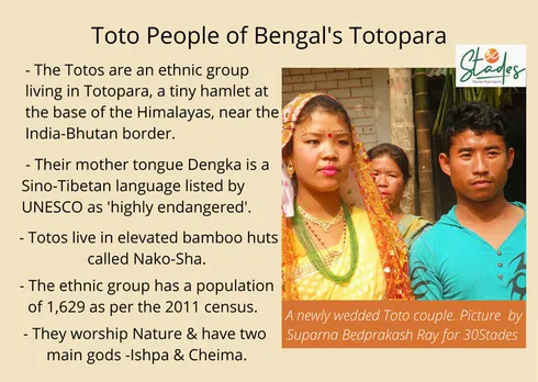 The Totos are an ethnic group residing in Bengal’s Totopara, a tiny hamlet at the base of the Himalayas, in the Alipurduar district near the India-Bhutan border. Their population was 1,629 as per the 2011 census. statistics on Toto people. Pic: Courtesy Suparna Bedprakash Ray / Text: 30Stades 
