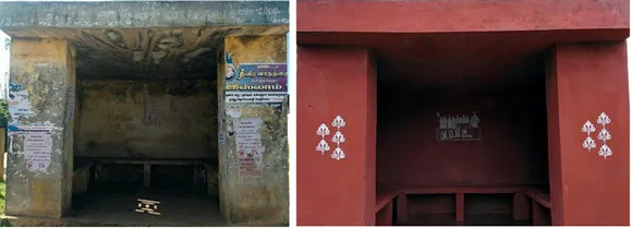 A bus stop in Oooty, before and after being refurbished by volunteers of MOB. Pic: MOB 30STADES