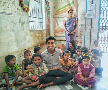 Prathamesh, a Gandhi fellow, with children from marginalised communities. Pic: Eklavya 30stades