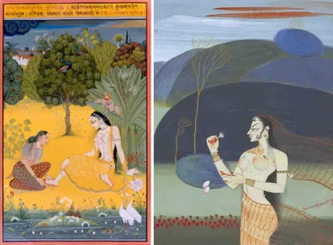 Left: Manikarnika; Right: Viyog se Aahat Nayika, Kishangarh style. Paintings by artist Sumahendra. Pic: Sudip Sumahendra 