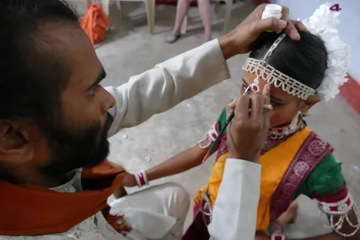 Guru Basanta readies a disciple for Gotipua performance. Pic: Abhinna Sundar Gotipua Nrutya Parisad 30stades