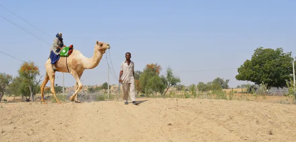 Lata Kachchwaha visiting a remote hamlet in Barmer. Pic: SURE