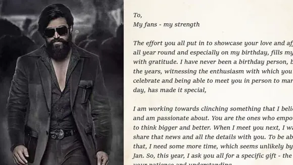 KGF star Yash shares note to fans ahead of birthday