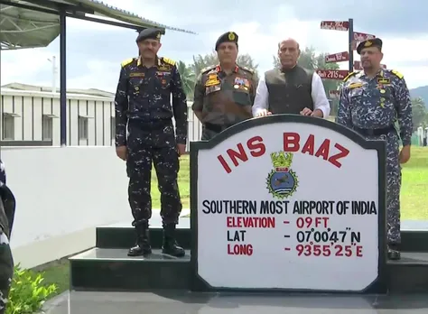 Defence Minister Rajnath Singh visits INS Baaz in Andaman and Nicobar