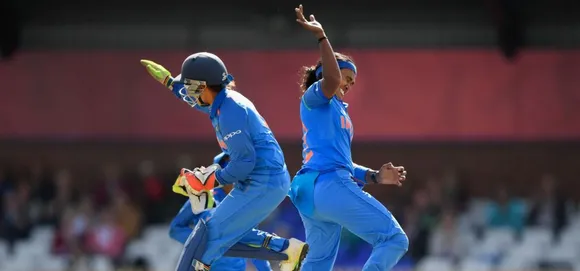 Shikha Pandey celebrates the wicket of Beth Mooney in the 2017 Women’s World Cup. © Getty Images