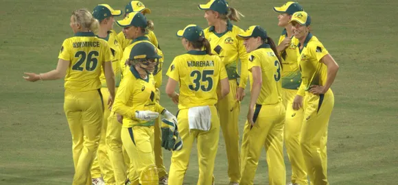 Australia celebrate the fall of a wicket. © CA DIGITAL (Cricket Australia)