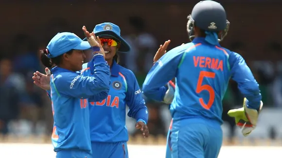 Ekta Bisht celebrates a wicket with her teammates. © ICC
