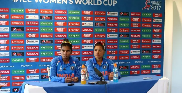 Mithali Raj and Sushma Verma answer questions at a press conference. © Getty Images