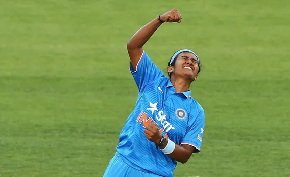 Shikha Pandey celebrates a wicket. © Getty Images