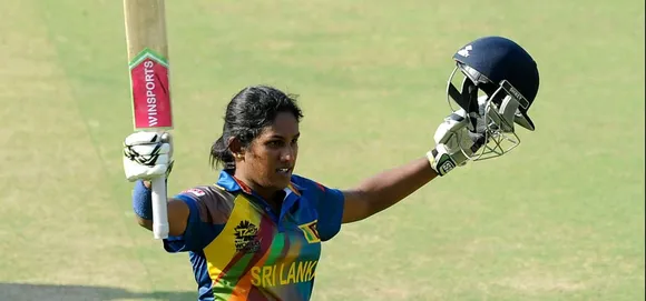 Chamari Atapattu celebrates her maiden half-century. © Getty Images