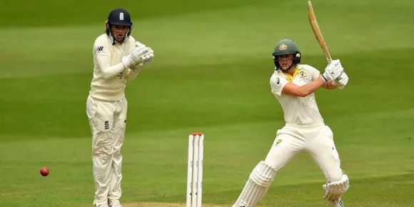 Ellyse Perry on her way to a half-century at Taunton. ©Getty Images